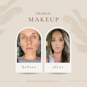 This image shows a before and after of someone using Crunchi makeup