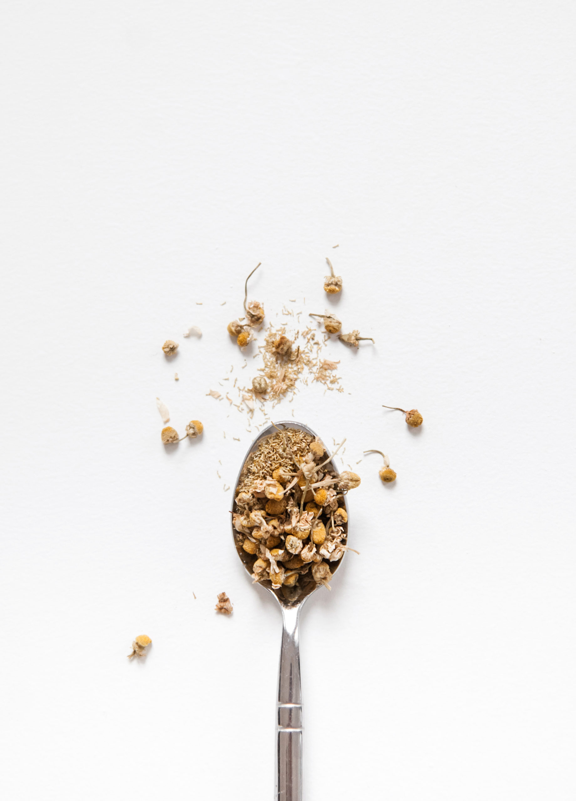 This image shows a spoon full of herbal tea.