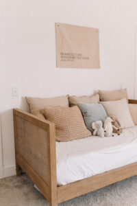 The daybed featured in this gender neutral nursery comes from Pottery Barn.
