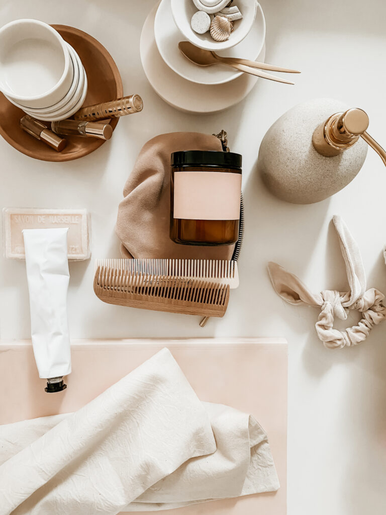 This image shows unlabeled beauty products. In this episode, Jordan talks with Lena Chao about how to navigate toxic chemicals in the beauty industry.