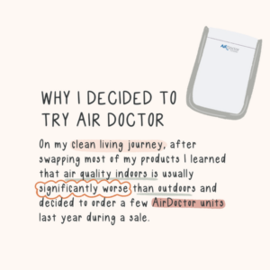 This is a graphic stating that Jordan decided to try AirDoctor when she learned that indoor air quality is usually worse than outdoors.