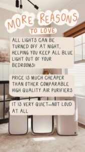 This graphic lists reasons to love AirDoctor: the light can be turned off, the price is cheaper than competitors and it's very quiet.